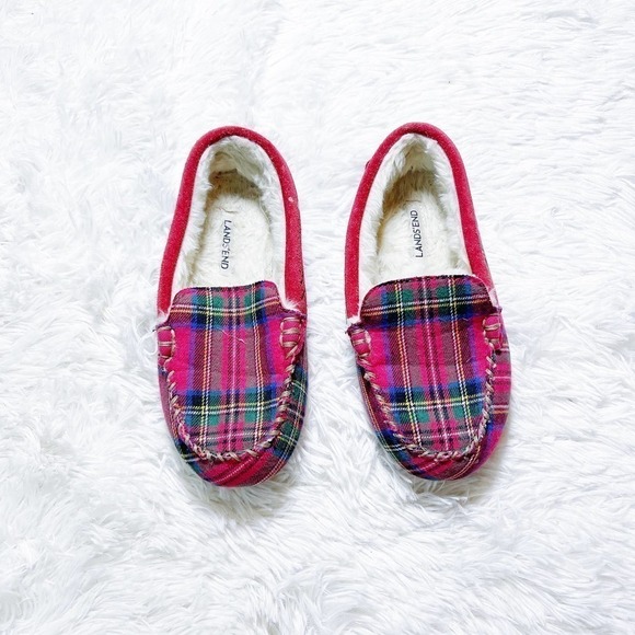 Land's End Plaid Tartan Flannel Mocassin Flats Kids SZ1.5 - Picture 6 of 6